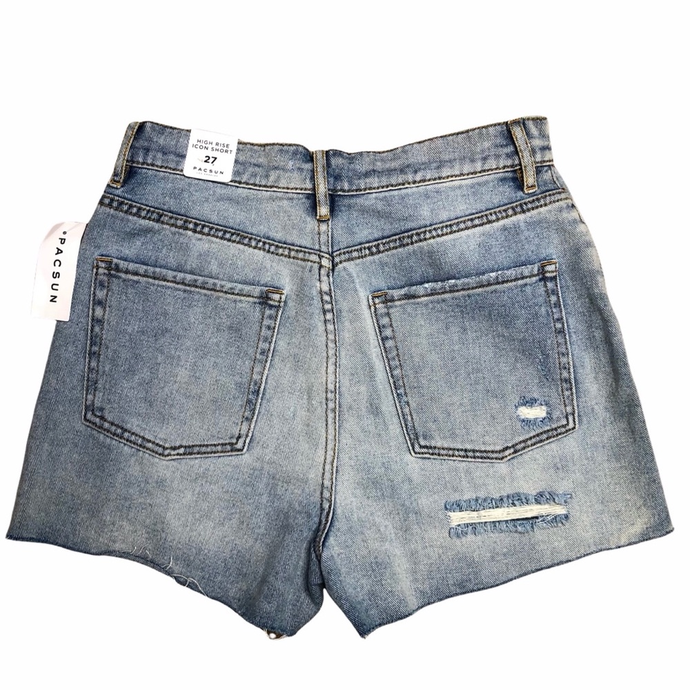 NWT Pacsun Distressed Blue Medium Wash High Rise Icon Denim Jean Shorts - Picture 4 of 7